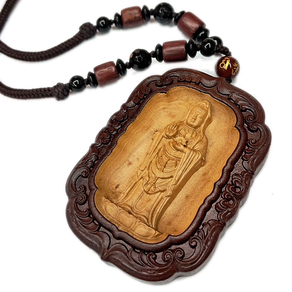 觀音菩薩{黃楊木}中國結項鍊【十方】138242