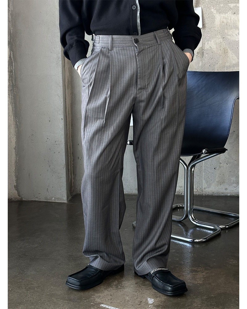 泰拉條紋雙褶褲