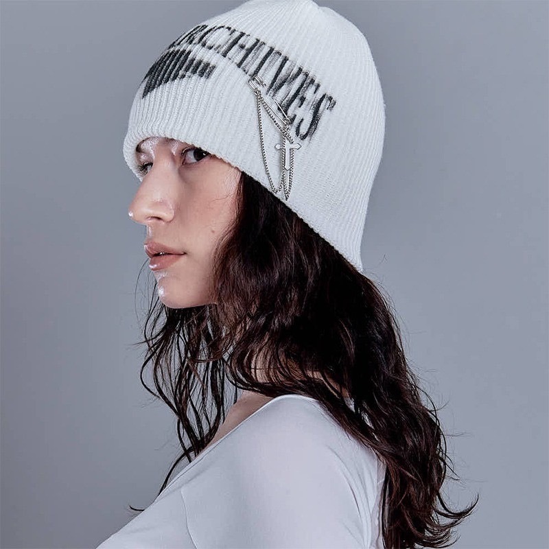 2000archives TEAMARCHIVES BEANIE (WHITE) 字體 十字架鍊條 毛帽