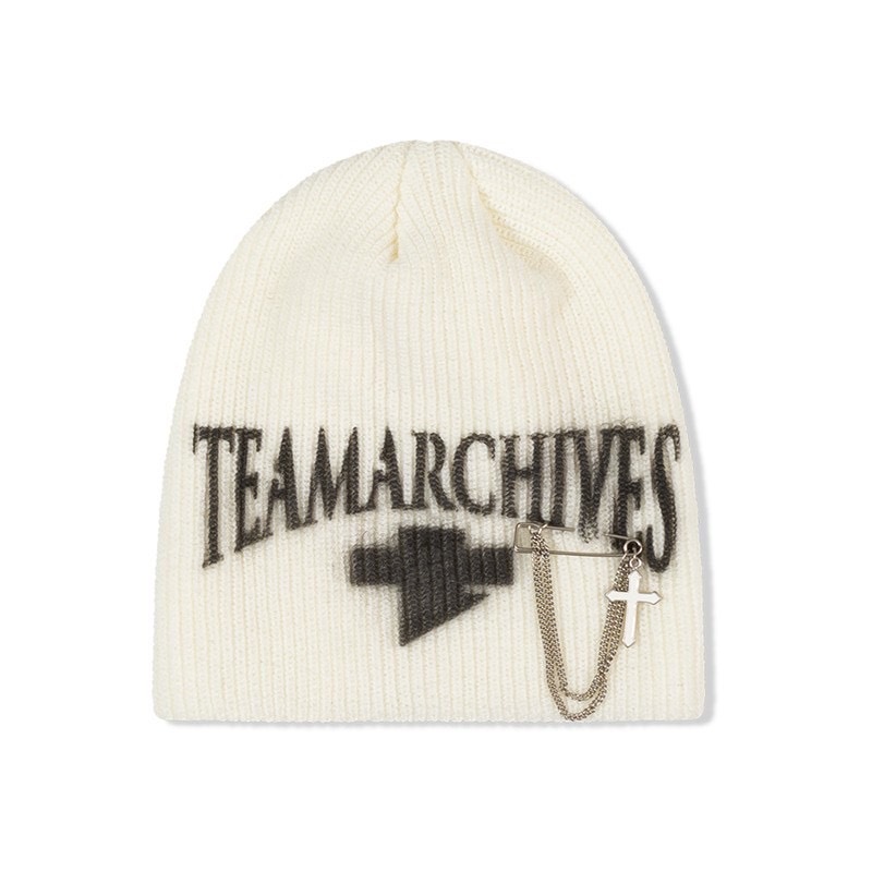 2000archives TEAMARCHIVES BEANIE (WHITE) 字體 十字架鍊條 毛帽