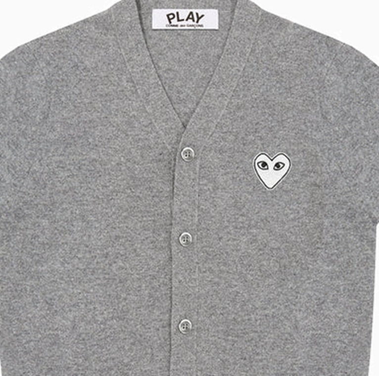 COMME DES GARGONS PLAY WHITE HEART CARDIGAN (MEN) - LIGHT GREY PRE ORDER ITEM (預訂中)