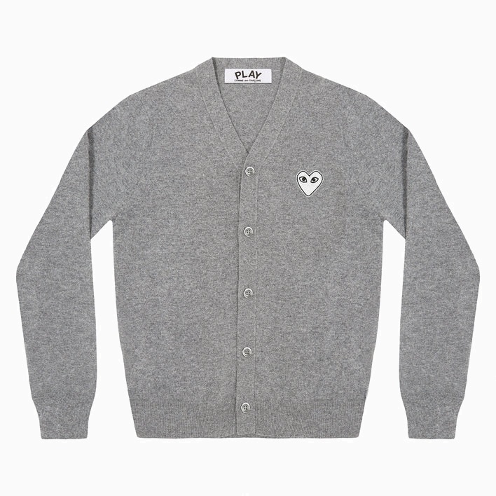 COMME DES GARGONS PLAY WHITE HEART CARDIGAN (MEN) - LIGHT GREY PRE ORDER ITEM (預訂中)