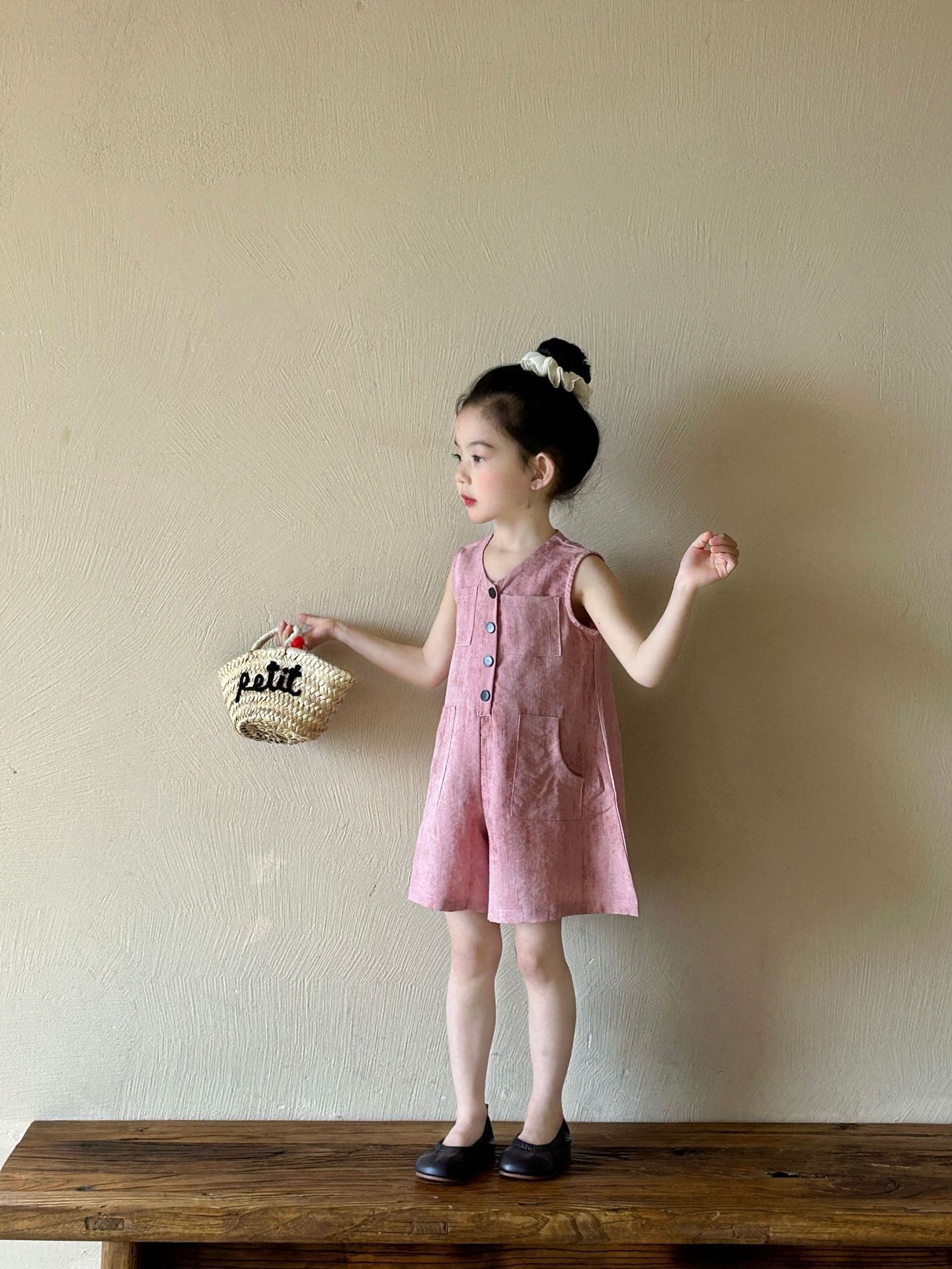 小甜美粉色連身褲