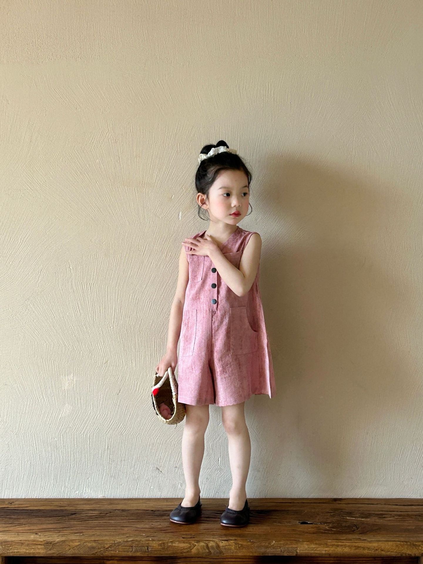 小甜美粉色連身褲