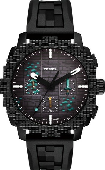 萬年鐘錶 - Fossil  美國品牌手錶   限量深板岩 Minecraft聯名黑色橡膠表帶男錶 LE1205 錶徑 : 44MM