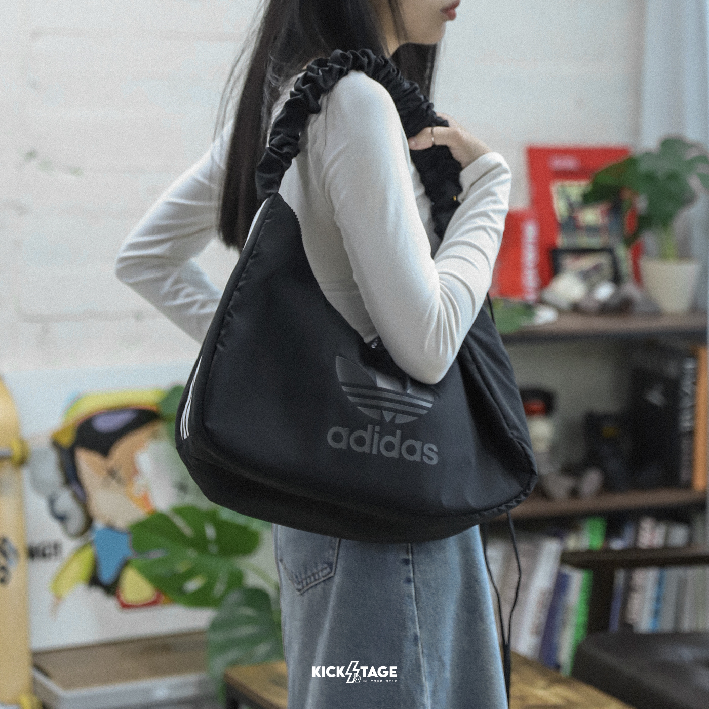 ADIDAS SHLDR BAG 黑色 三葉草 皺褶 雲朵包 斜背包 肩背包【JP0145/JP0144】