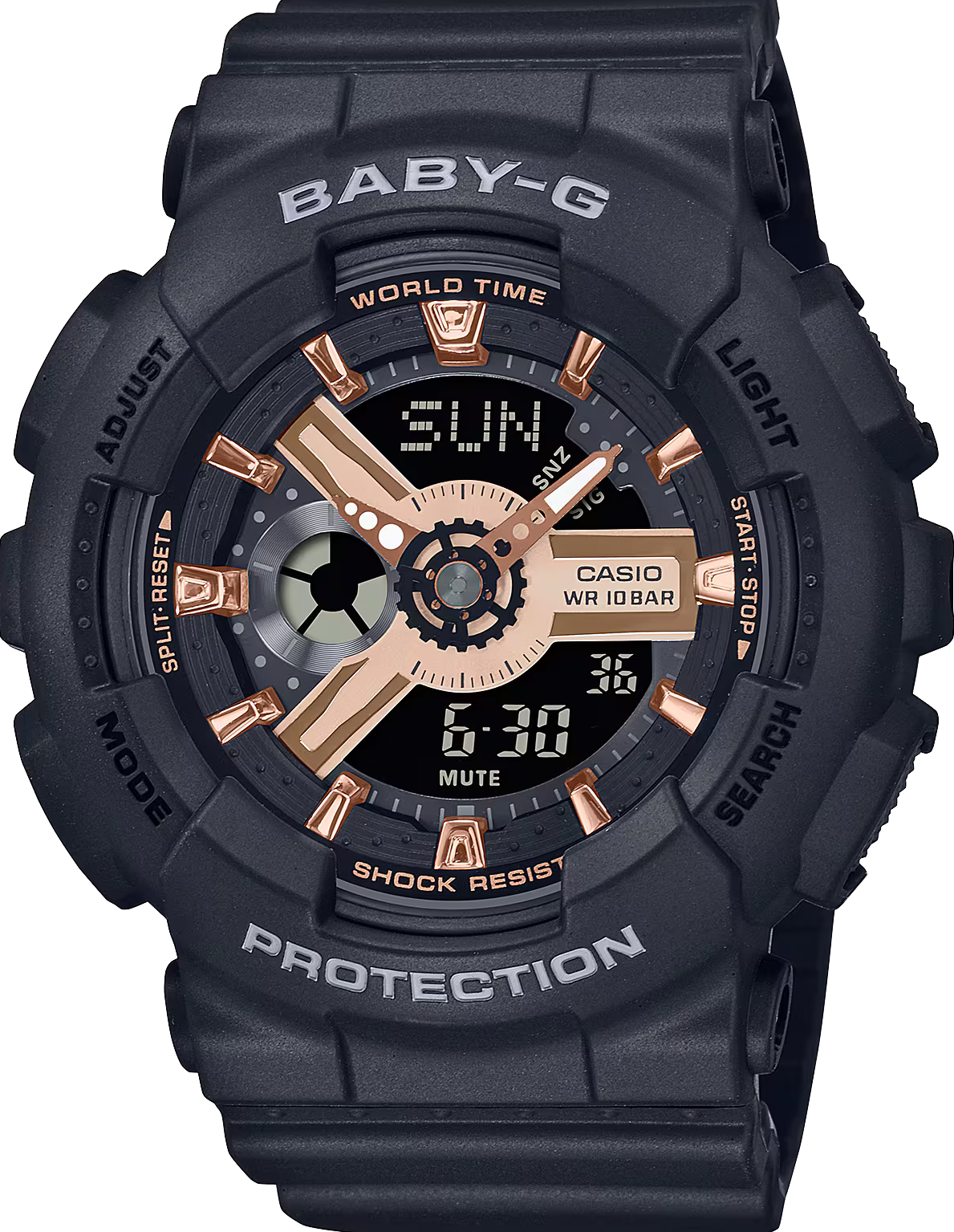 萬年鐘錶 - BABY-G  柔美玫瑰金設計休閒運動雙顯錶電子錶 BA-110XRG-1A 錶徑 : 43.4 MM