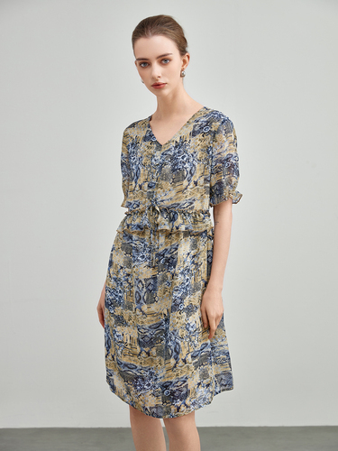 mi-tu 印花V領連身裙