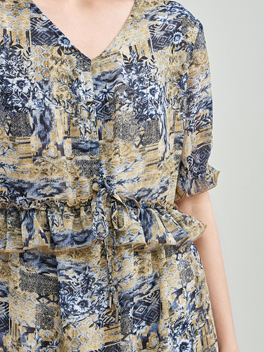 mi-tu 印花V領連身裙