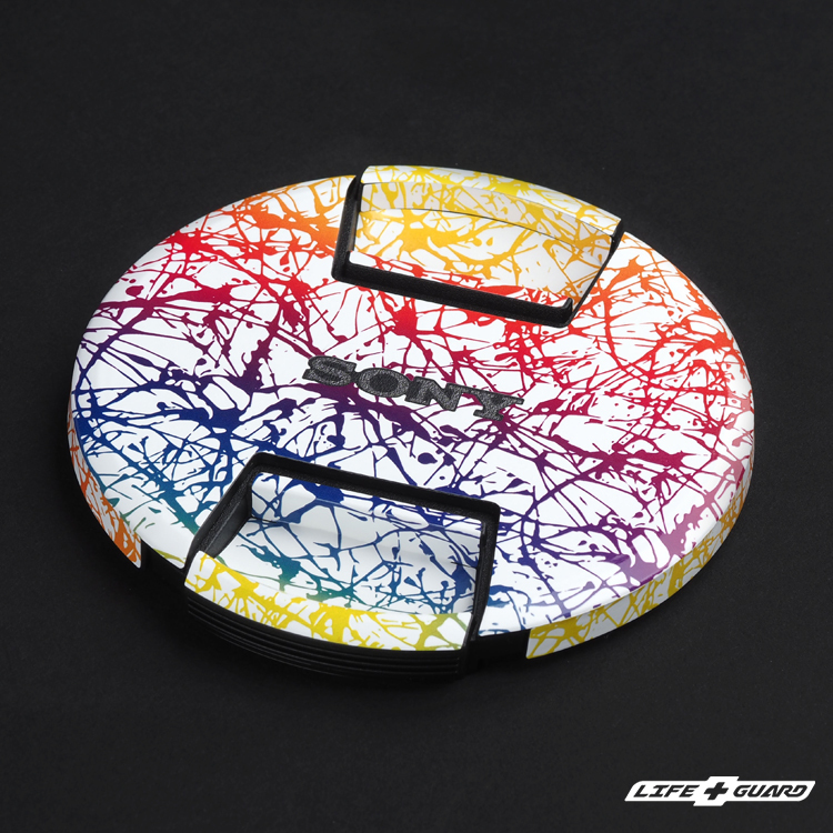 SONY FE 400-800mm F6.3-8 G OSS 鏡頭蓋貼膜展示圖，LIFE+GUARD 潑墨系列風格設計