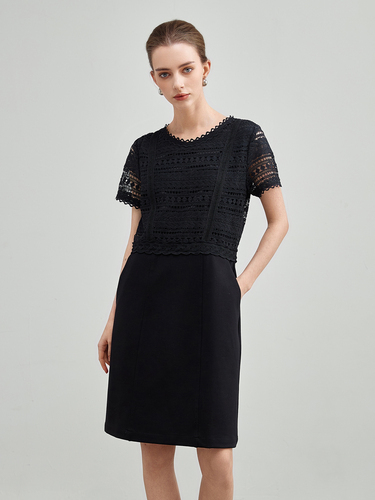 mi-tu蕾絲圓領連身裙