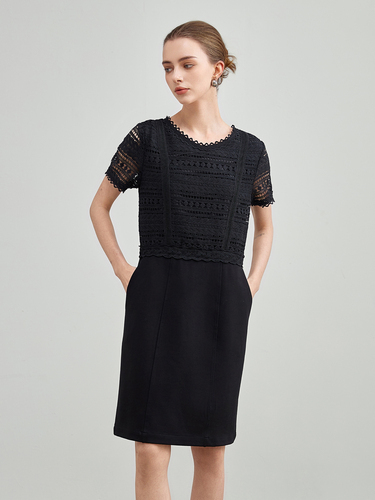 mi-tu蕾絲圓領連身裙