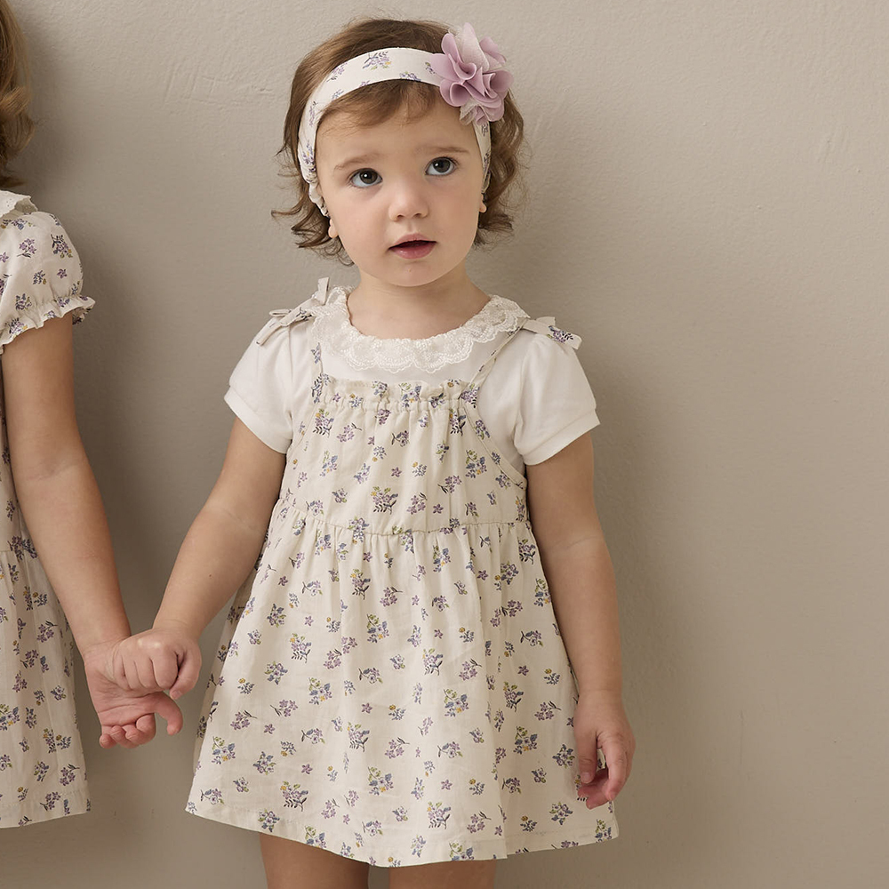 PIPPY優雅小碎花吊帶裙三件組禮盒 米白