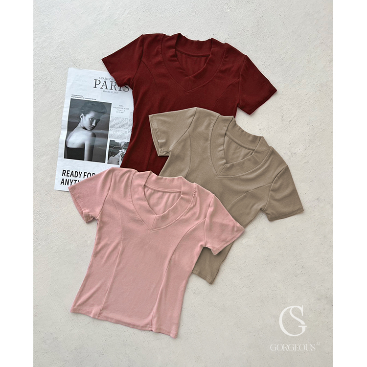 G2065 現貨「V領好身材坑紋上衣」