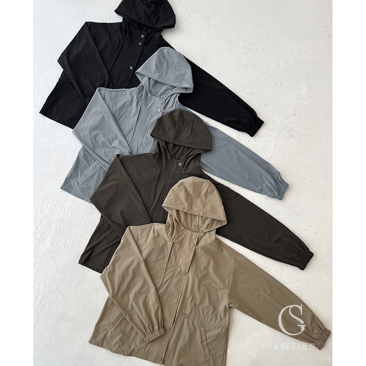 G7736 現貨「連帽縮腰口袋防風外套」