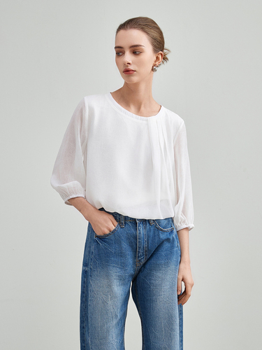 mi-tu 荷葉邊圓領上衣