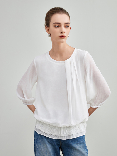 mi-tu 荷葉邊圓領上衣