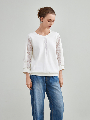 mi-tu 蕾絲圆領長袖上衣