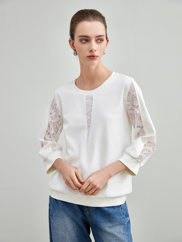 mi-tu 蕾絲圆領長袖上衣