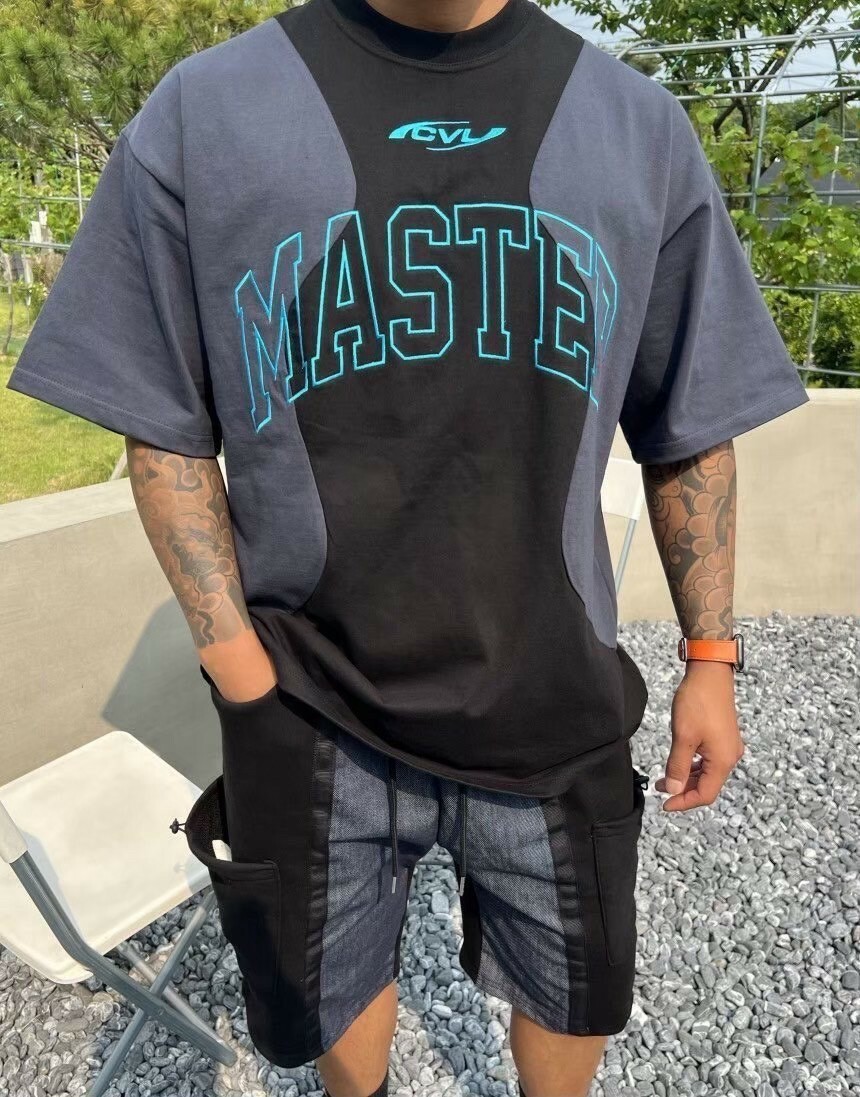 MASTER 美式 拼接 雙色 上衣 #短袖