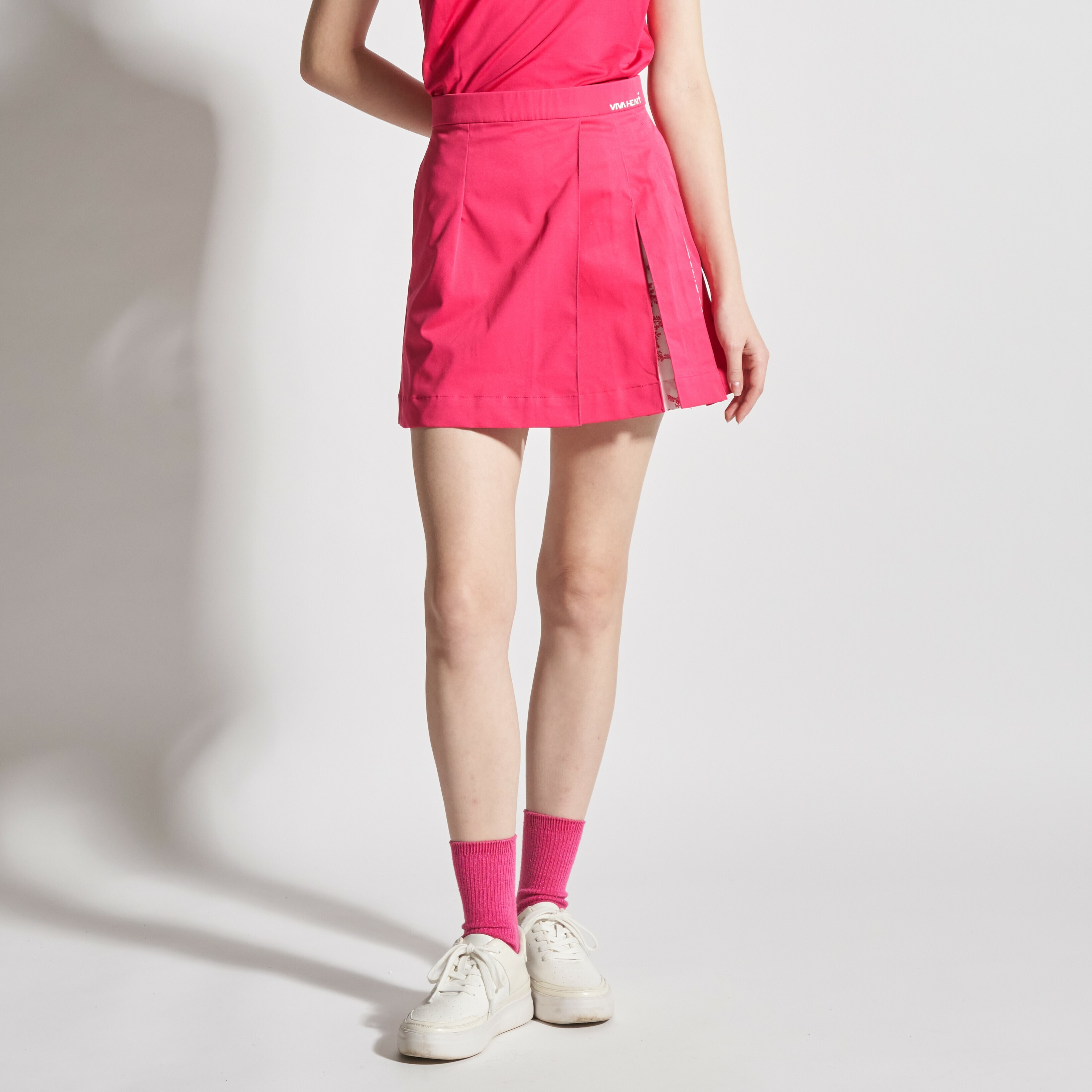 女士-植物圖騰不對稱百褶裙