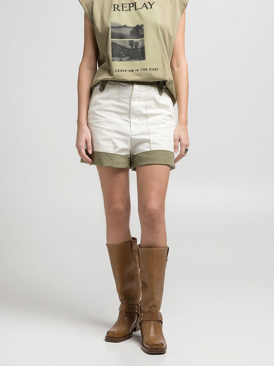 白綠撞色反摺大口袋短褲