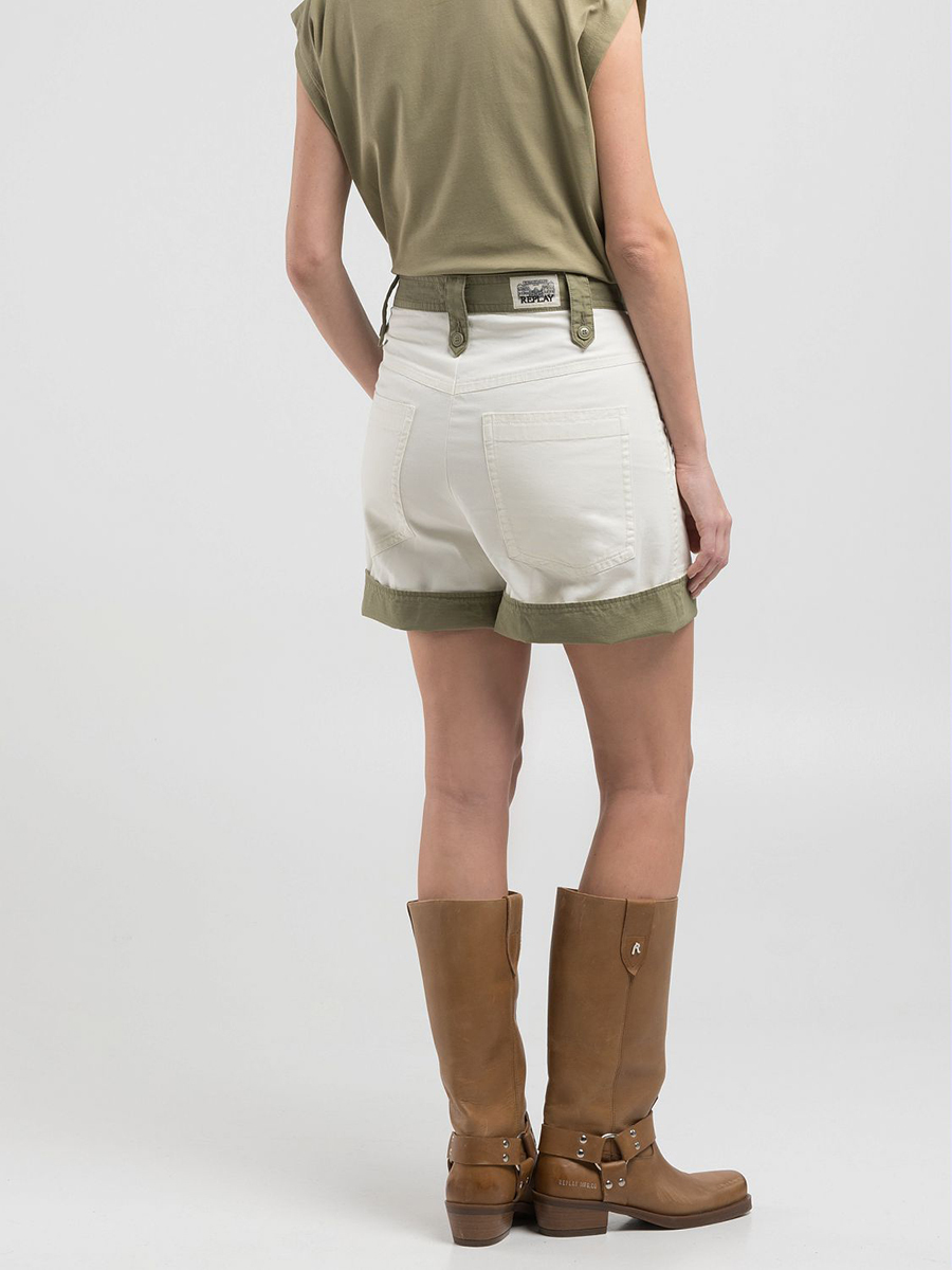 白綠撞色反摺大口袋短褲