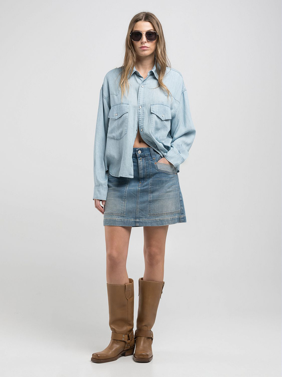 撞色大口袋A字丹寧牛仔短裙