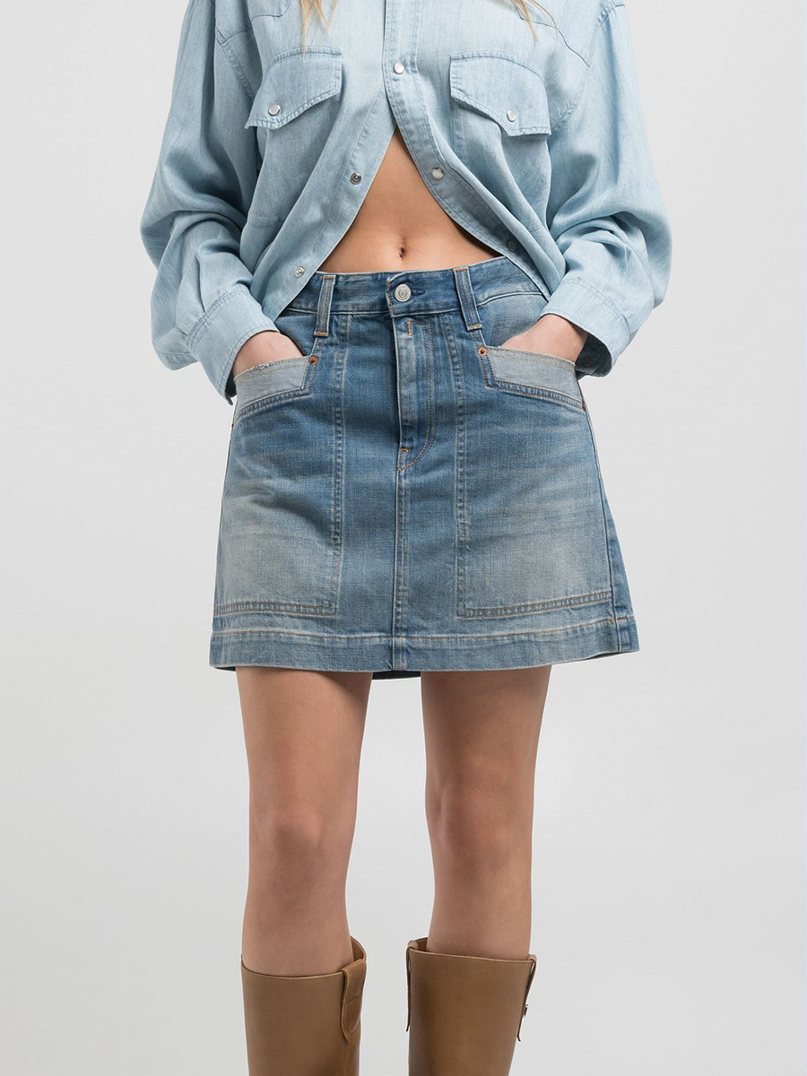 撞色大口袋A字丹寧牛仔短裙