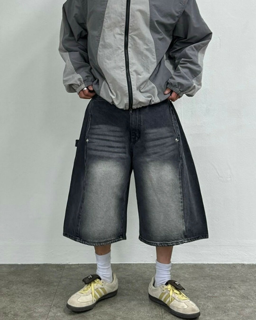 KOREA 刷色 側扣 牛仔 #短褲