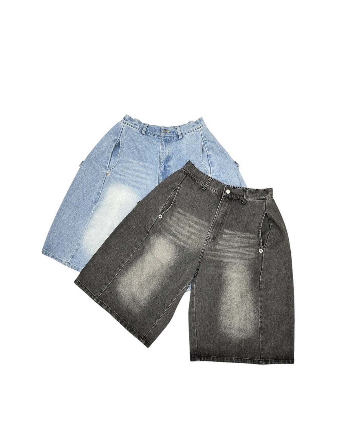 KOREA 刷色 側扣 牛仔 #短褲