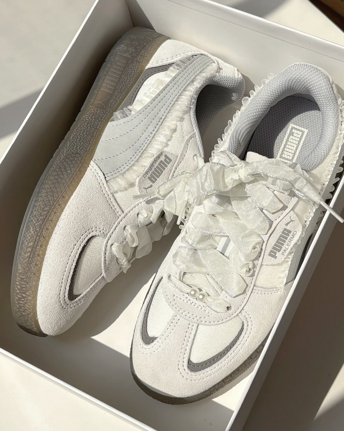 <蕾絲好好抗🤍>Puma Palermo 蕾絲 芭蕾 德訓鞋 迷霧灰