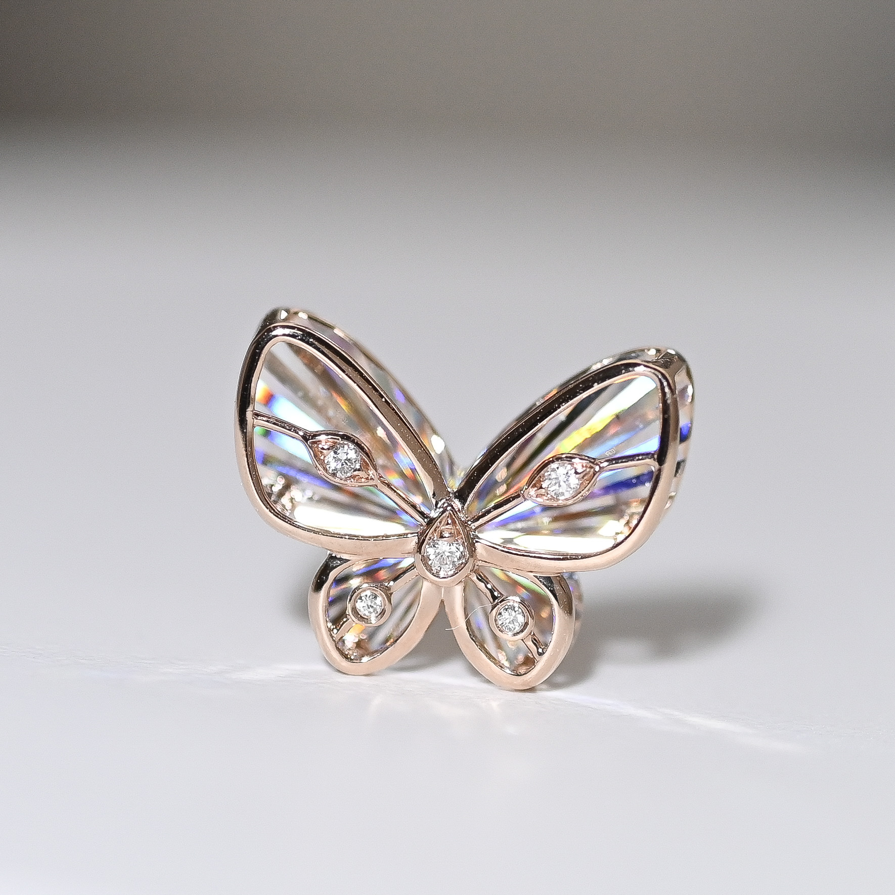 18K Butterfly Rainbow Cut Diamond Pendant