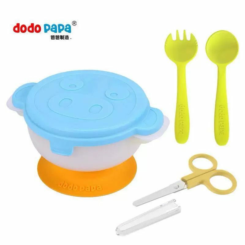 dodopapa 爸爸製造 出去吸盤碗連餐具及食物剪套裝 藍色