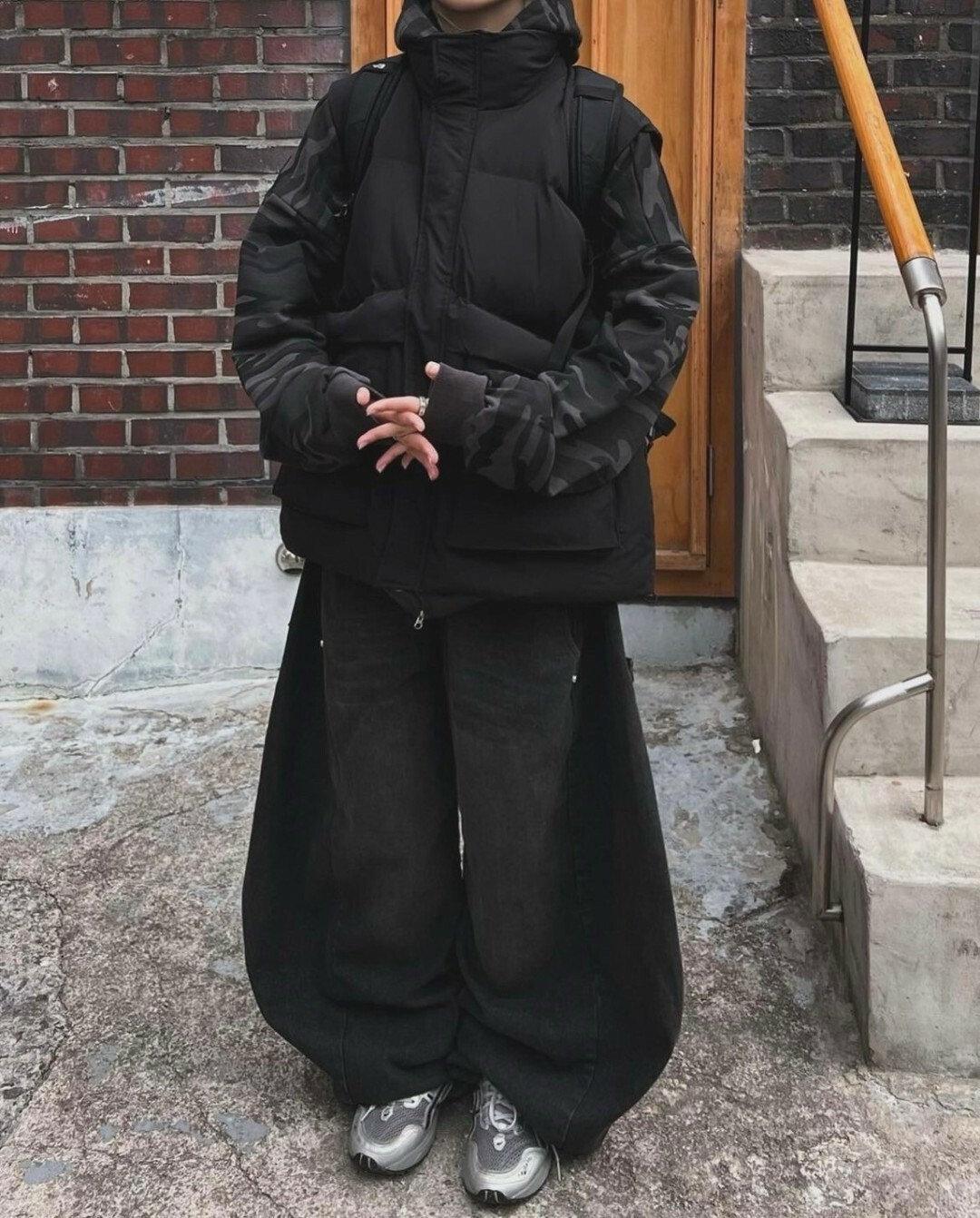 KOREA 側扣 彎刀版型 刷色 牛仔 #長褲