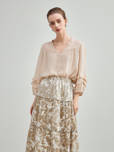 mi-tu 荷葉飾邊V領上衣