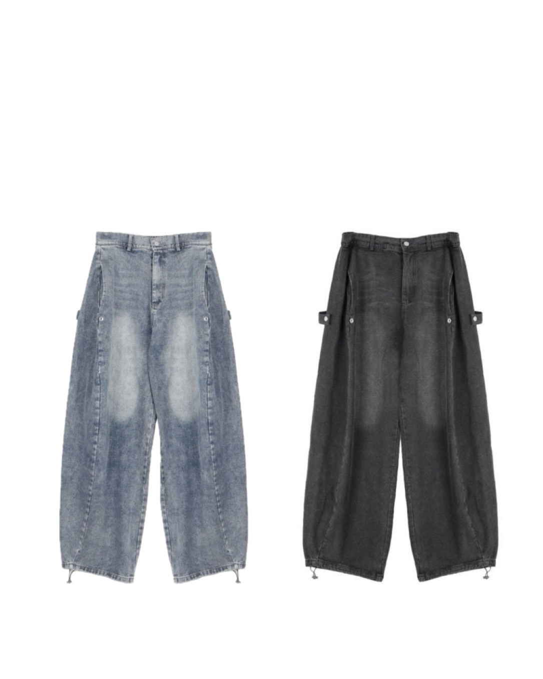 KOREA 側扣 彎刀版型 刷色 牛仔 #長褲