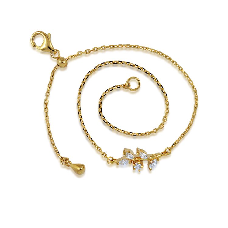 925純銀「Leaf」14K金色晶鑽手鍊 (19.5公分)-SDL0018