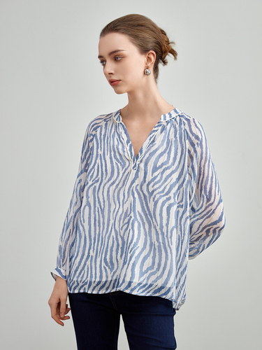 mi-tu條子印花V領上衣