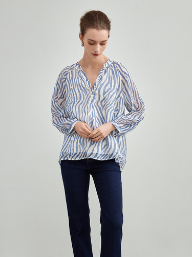 mi-tu條子印花V領上衣