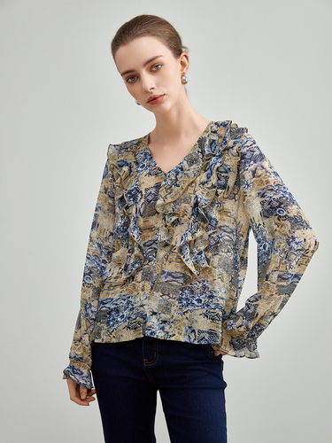 mi-tu 印花V領上衣