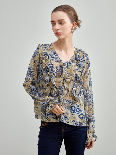 mi-tu 印花V領上衣