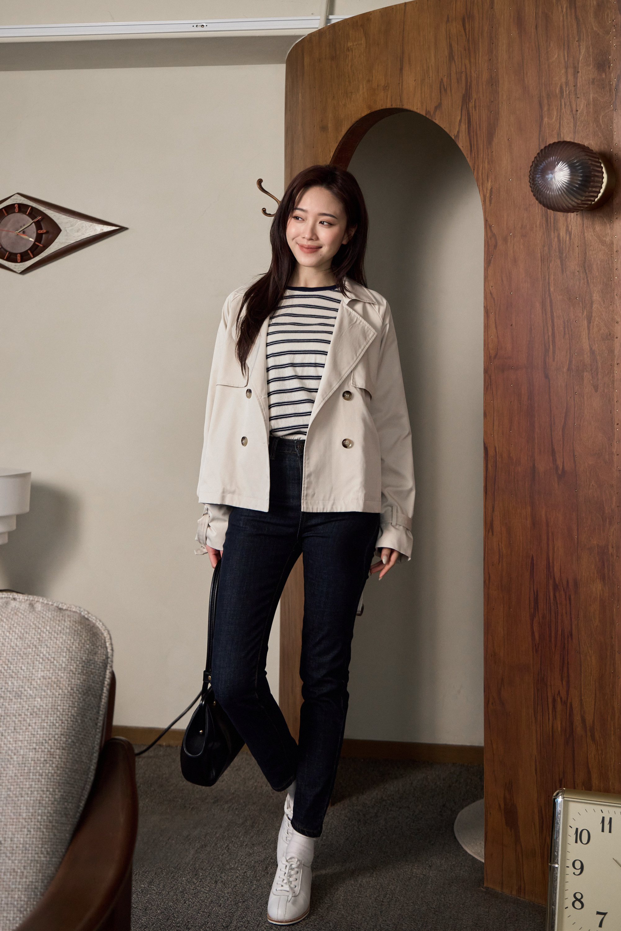 Gmade/顯瘦剪裁俐落風衣外套-杏