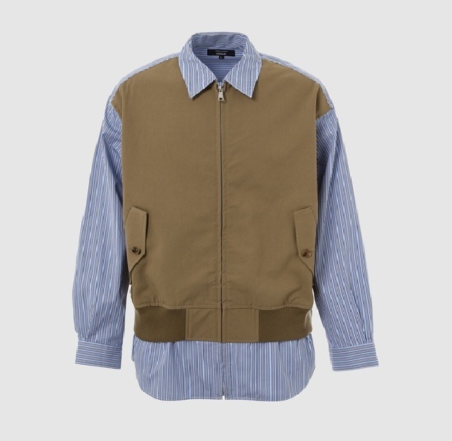 COMME DES GARGONS HOMME COTTON STRIPE / POLYESTER TWILL SWITCHING SHIRT JACKET (MEN) - BLUE PRE ORDER ITEM (預訂中)