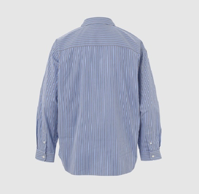 COMME DES GARGONS HOMME COTTON STRIPE / POLYESTER TWILL SWITCHING SHIRT JACKET (MEN) - BLUE PRE ORDER ITEM (預訂中)