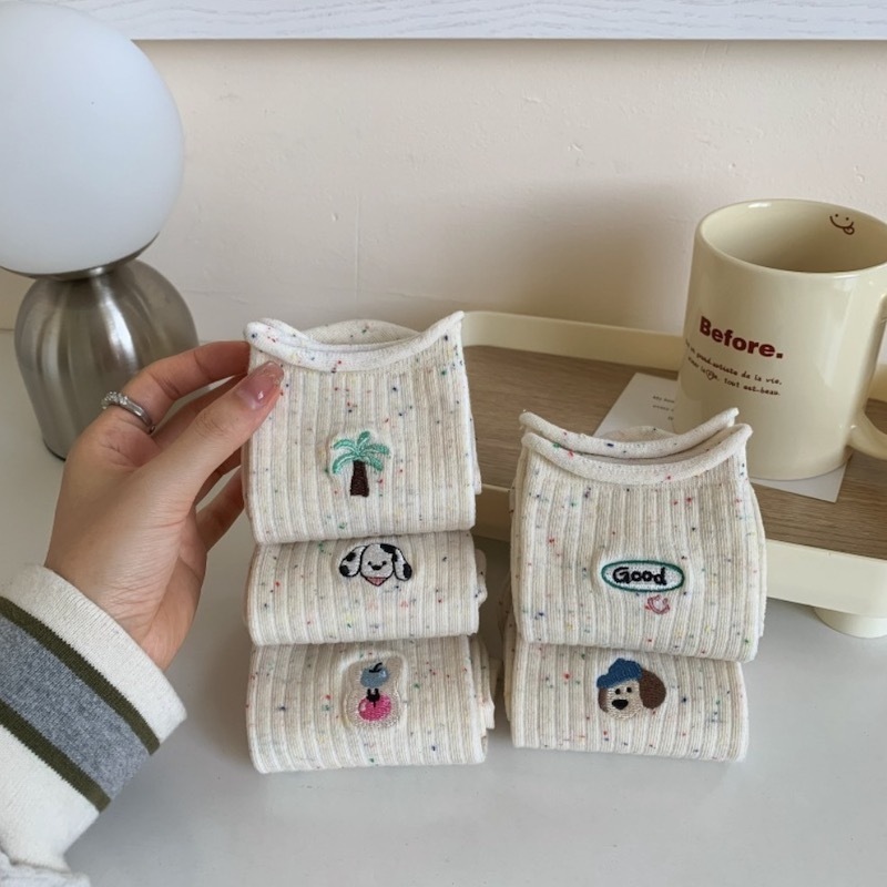 《03171》捲邊點紗狗狗款短襪