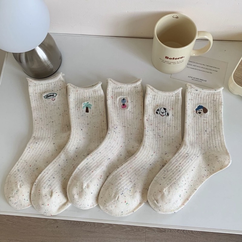 《03171》捲邊點紗狗狗款短襪