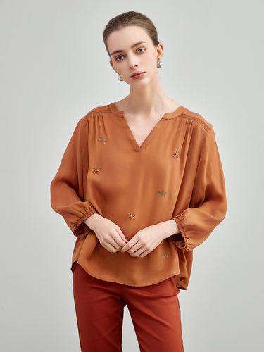 mi-tu 刺繡V領上衣