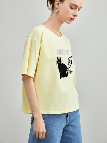 mi-tu 印花圓領T恤