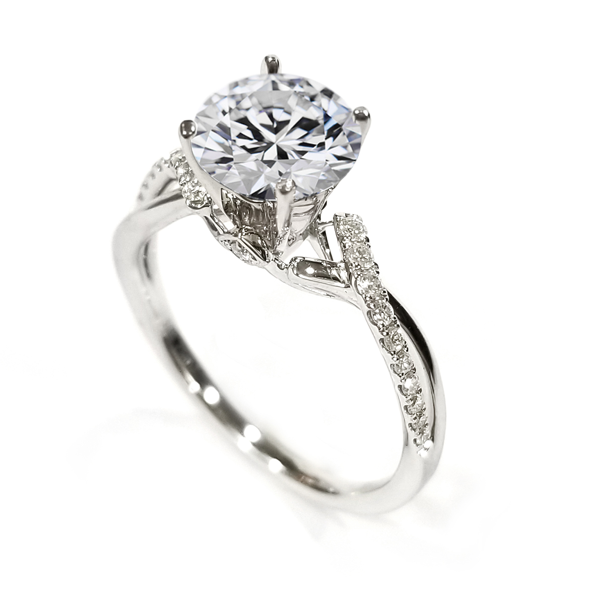 18K白金天然鑽石四爪戒指托